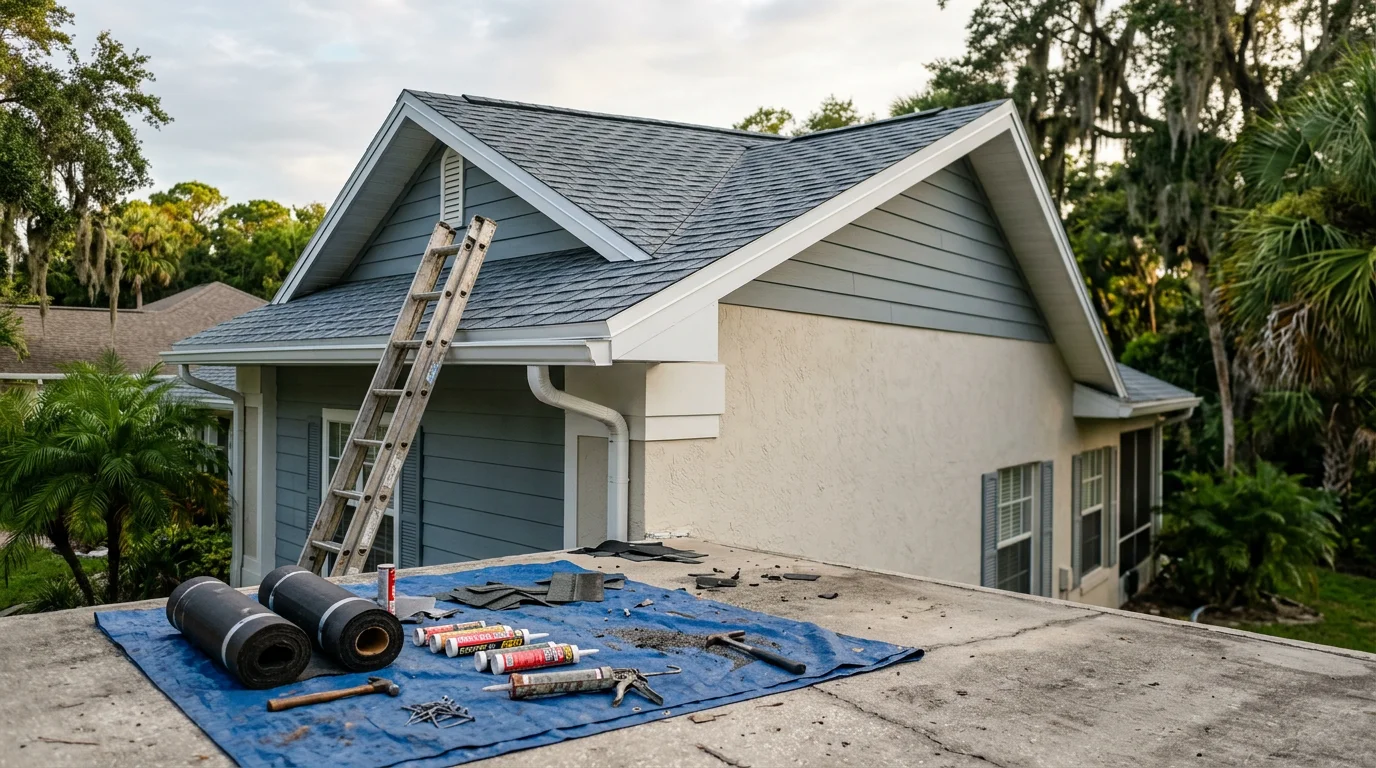 Professional roofing contractor installing residential roof in Daytona Beach area