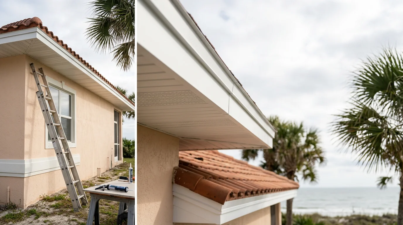 Soffit and fascia installation protecting home exterior from water damage